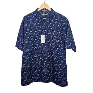 DANIEL CREMIEUX Casual Shirt Short Sleeve Button Up Men's XL Blue Hemp Plants